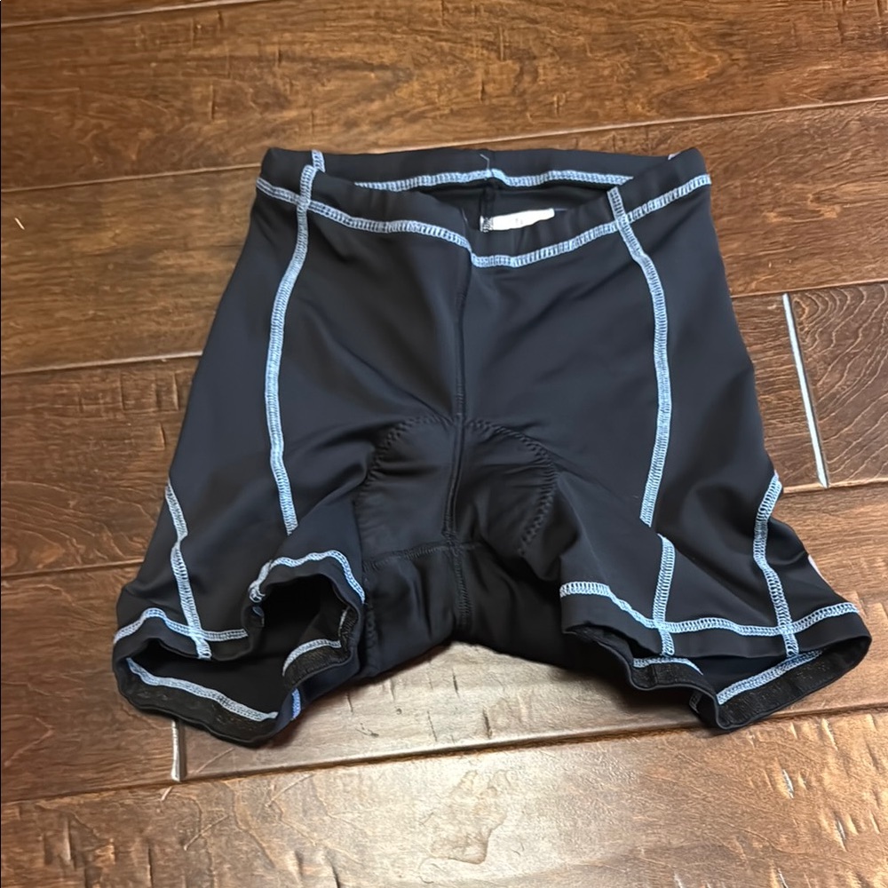 Women's Black padded cycling Shorts with Blue Trim